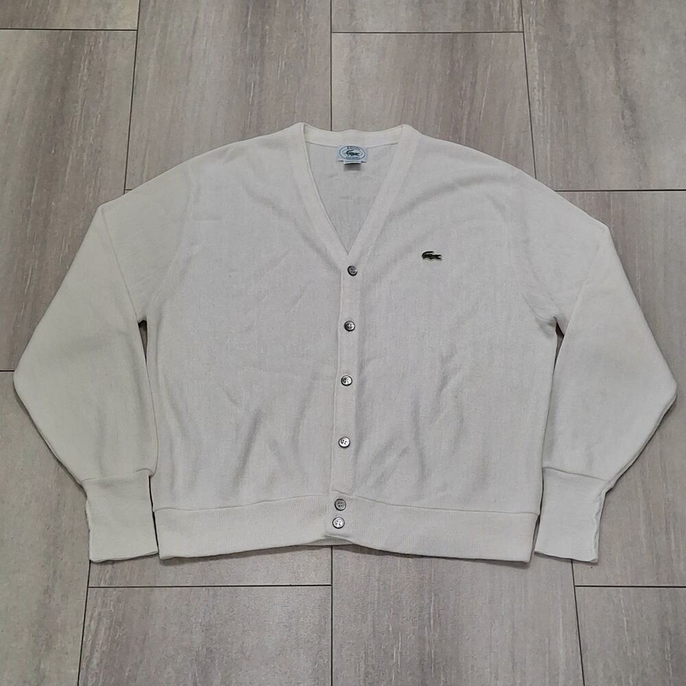 Vintage Izod Lacoste Cardigan Sweater Men’s Size L White 90s Retro Kurt Cobain